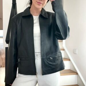 Vintage RedHead Leather Collared Full Zip Black Bomber Barn Jacket Coat Size XL